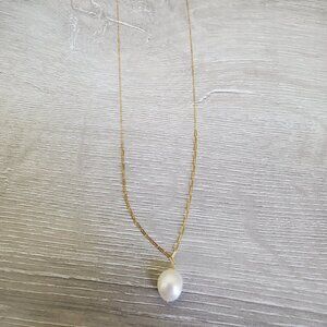NWT 14k Solid Gold 585 Gold Rope Baroque pearl necklace